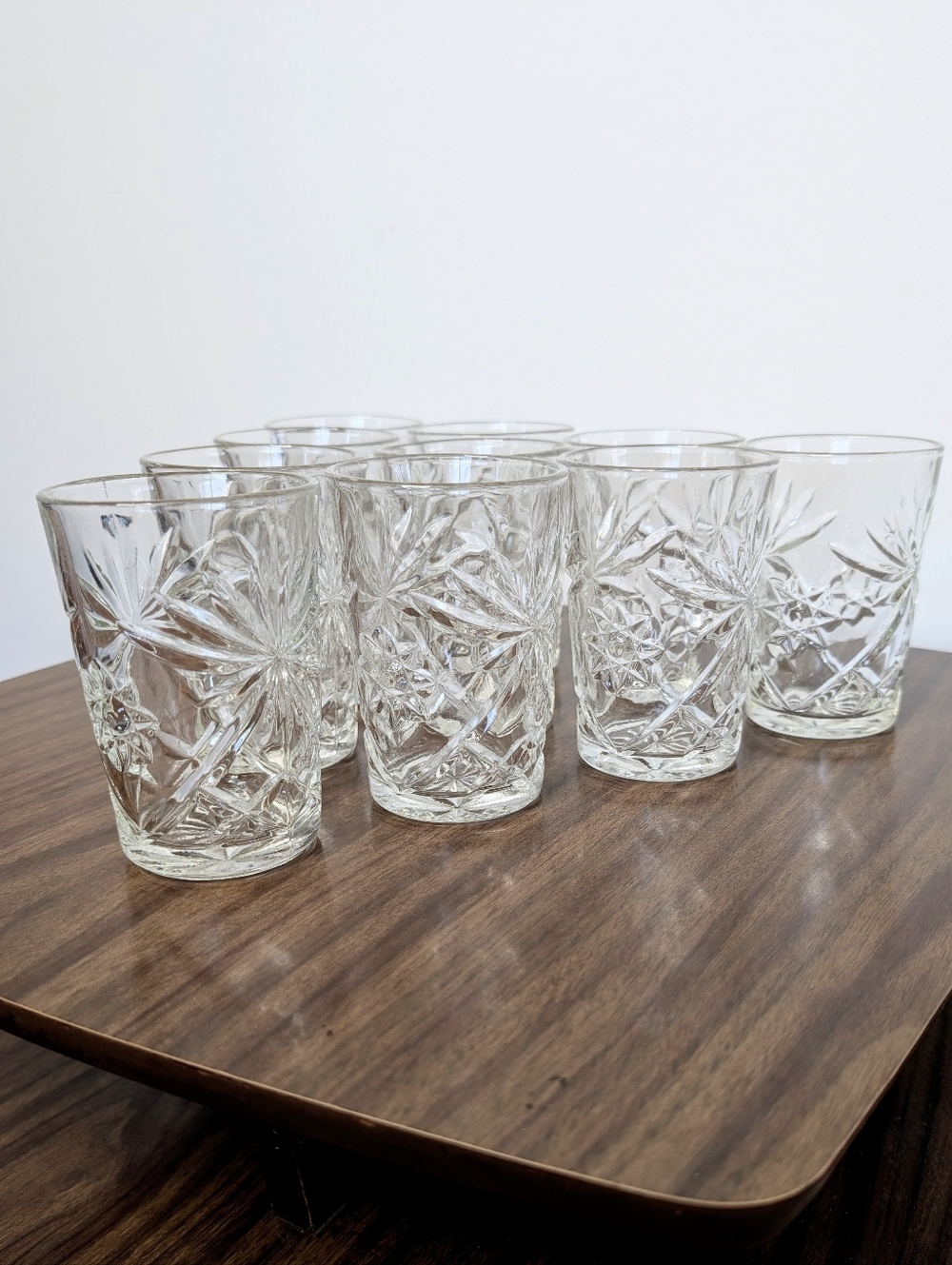 Set Of 10 Vintage 60s Anchor Hocking Prescut Pattern Flat Tumblers Pressed Glass - Picture 10 of 16